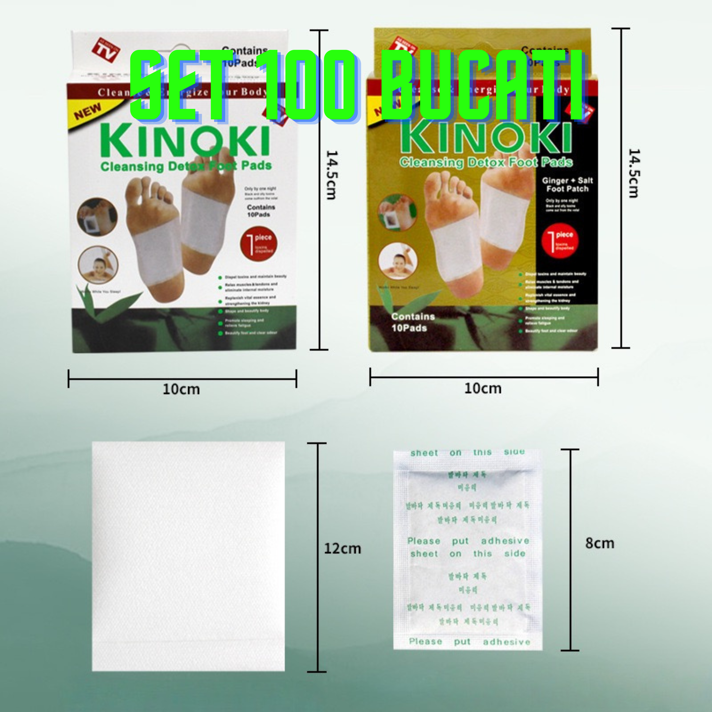 Kinoki - Set 100 Plasturi pentru Detoxifierea Organismului si Revitalizarea Corpului(10 pachete a cate 10 plasturi)