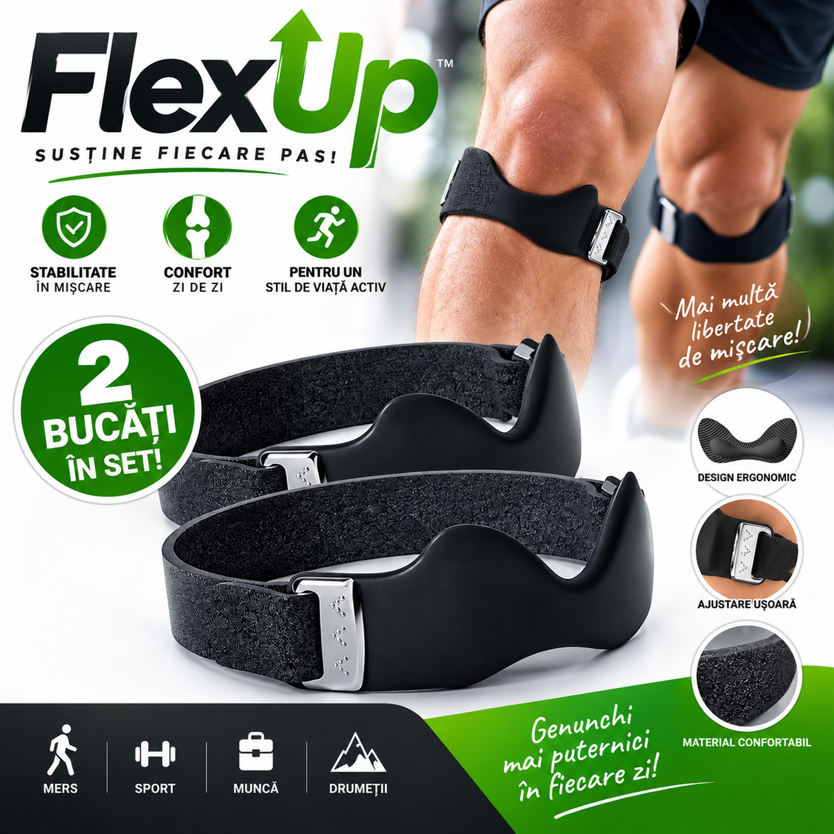 FlexUP - Sustine fiecare pas (Set 2 genunchiere)