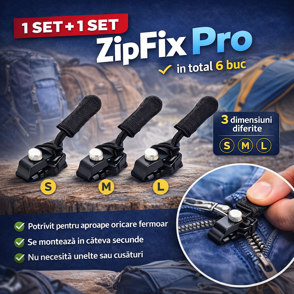 ZipFix Pro - Set 3 Trăgători pentru repararea fermoarelor (S, M, L)