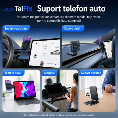 TelFix - Suport magnetic pentru telefon mobil ultra-subtire, pliabil, reglabil, anti-vibratii