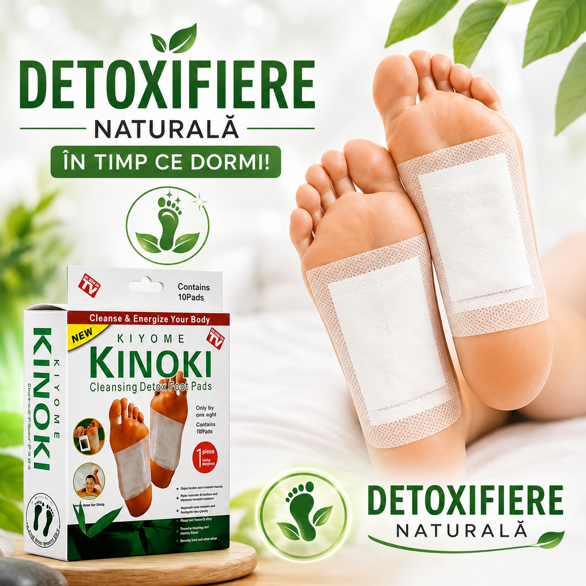 Kinoki - Set 100 Plasturi pentru Detoxifierea Organismului si Revitalizarea Corpului(10 pachete a cate 10 plasturi)