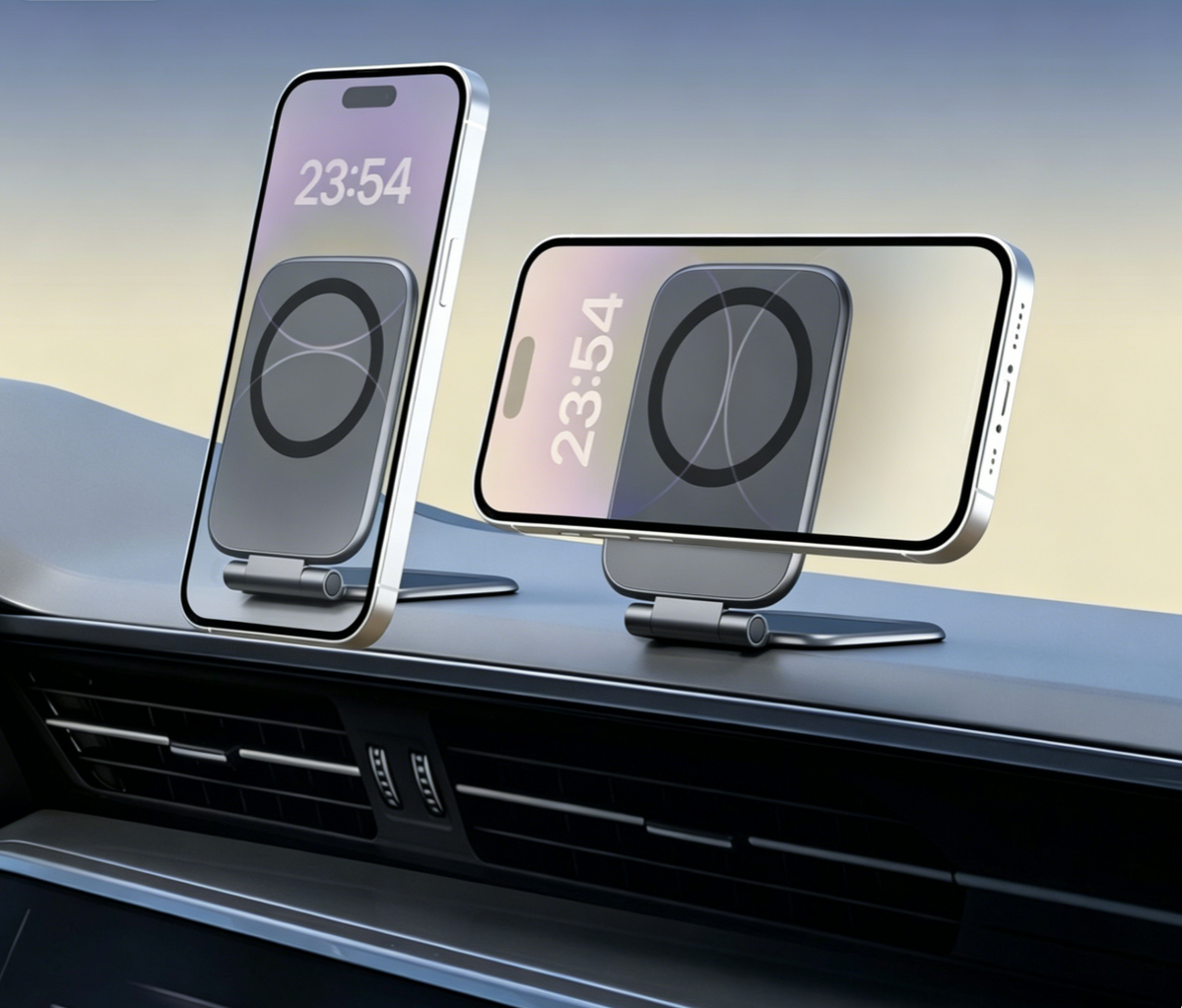TelFix - Suport magnetic pentru telefon mobil ultra-subtire, pliabil, reglabil, anti-vibratii