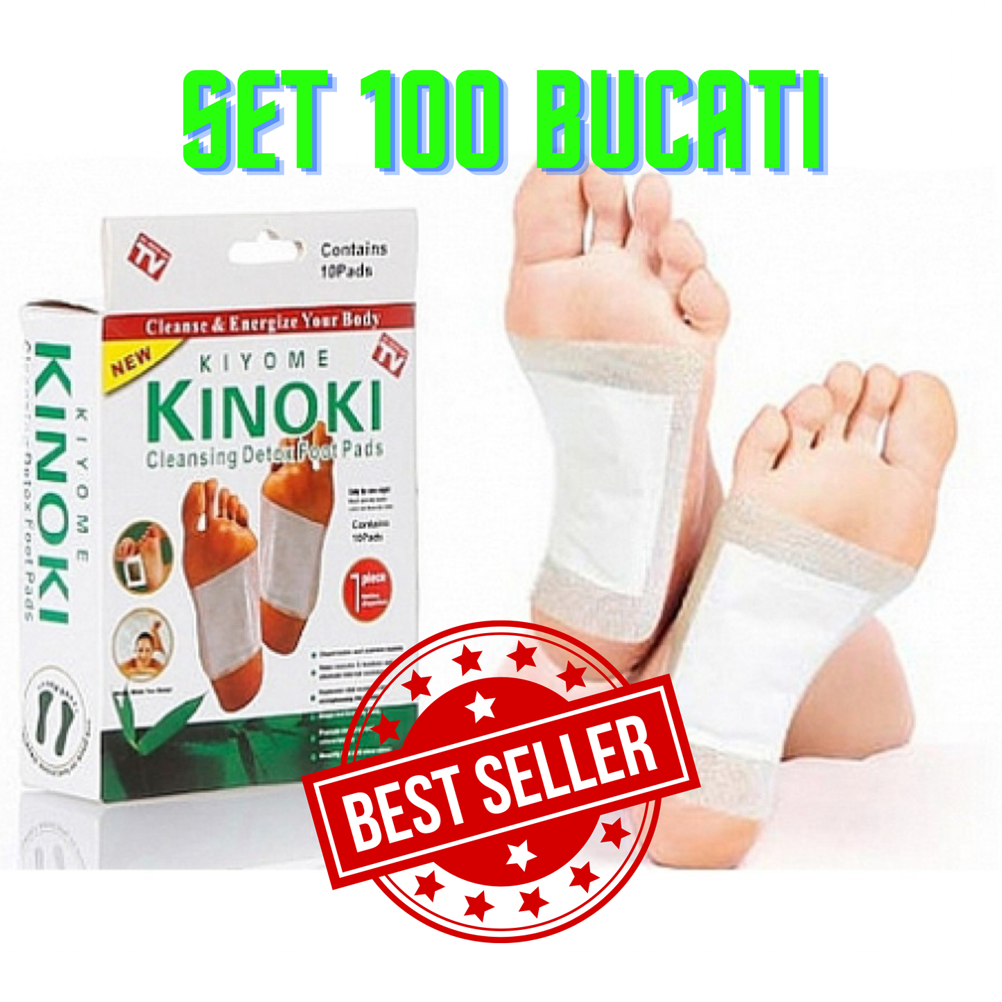Kinoki - Set 100 Plasturi pentru Detoxifierea Organismului si Revitalizarea Corpului(10 pachete a cate 10 plasturi)